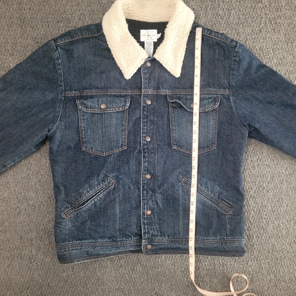 Calvin klein men's denim jacket jeans sz XL fur dark wash button up long sleev - Picture 10 of 14